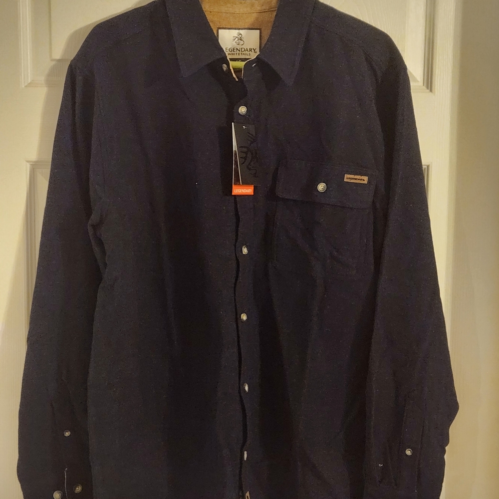 Legendary Whitetails Men’s Buck Camp Flannel Navy Blue L Corduroy Collar Shirt